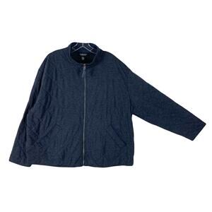 NWOT JONES & CO Jacket 2X Blue Quilted Full Zip Mock Neck Pockets Long Slv